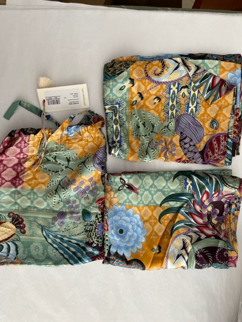 Johnny Was Decklyn Pillow Case Silk Owl Flower Zipper Orange Blue Home 2 pc NEW
