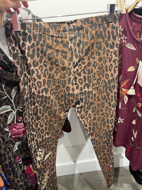 Johnny Was Legging Penelope Leggings Leopard Embroidery Floral Pants Pant NEW