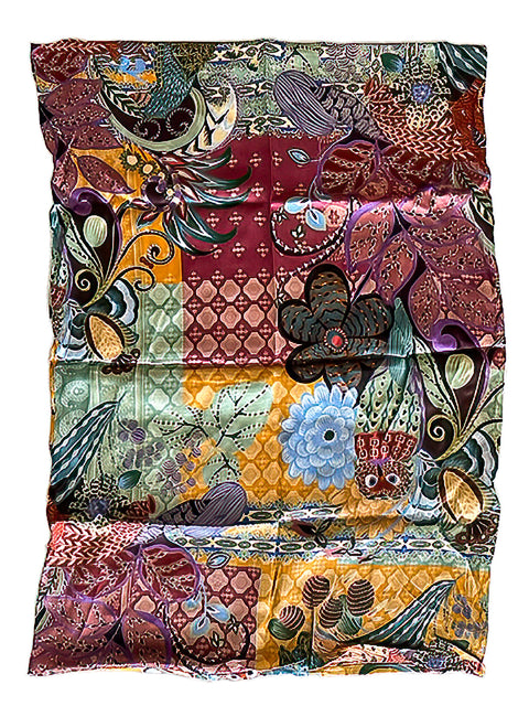 Johnny Was Decklyn Pillow Case Silk Owl Flower Zipper Orange Blue Home 2 pc NEW
