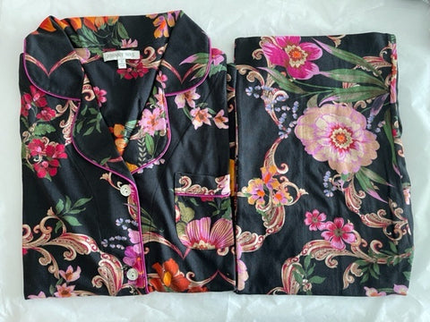 Johnny Was Pocca PJ Set Sleepwear Home Lounge Top Black Pajama Floral Pant XXL NEW
