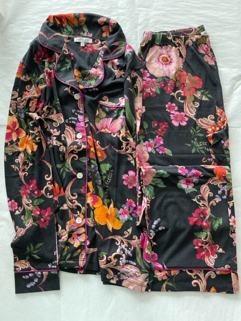 Johnny Was Pocca PJ Set Sleepwear Home Lounge Top Black Pajama Floral Pant XXL NEW