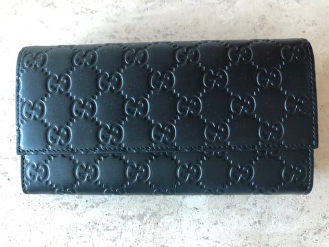 Gucci Signature Guccissima GG Black Fold Over Wallet Bag Box Purse Authentic New