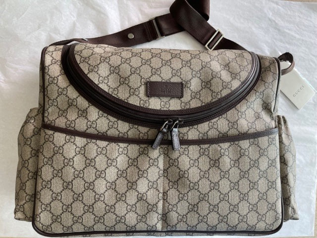 Gucci Diaper Bag GG Supreme Beige/Ebony in Canvas with Silver-tone - US