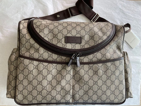 Gucci GG Supreme Canvas Diaper Bag Brown Beige Handbag Baby Changing Pad Italy NEW