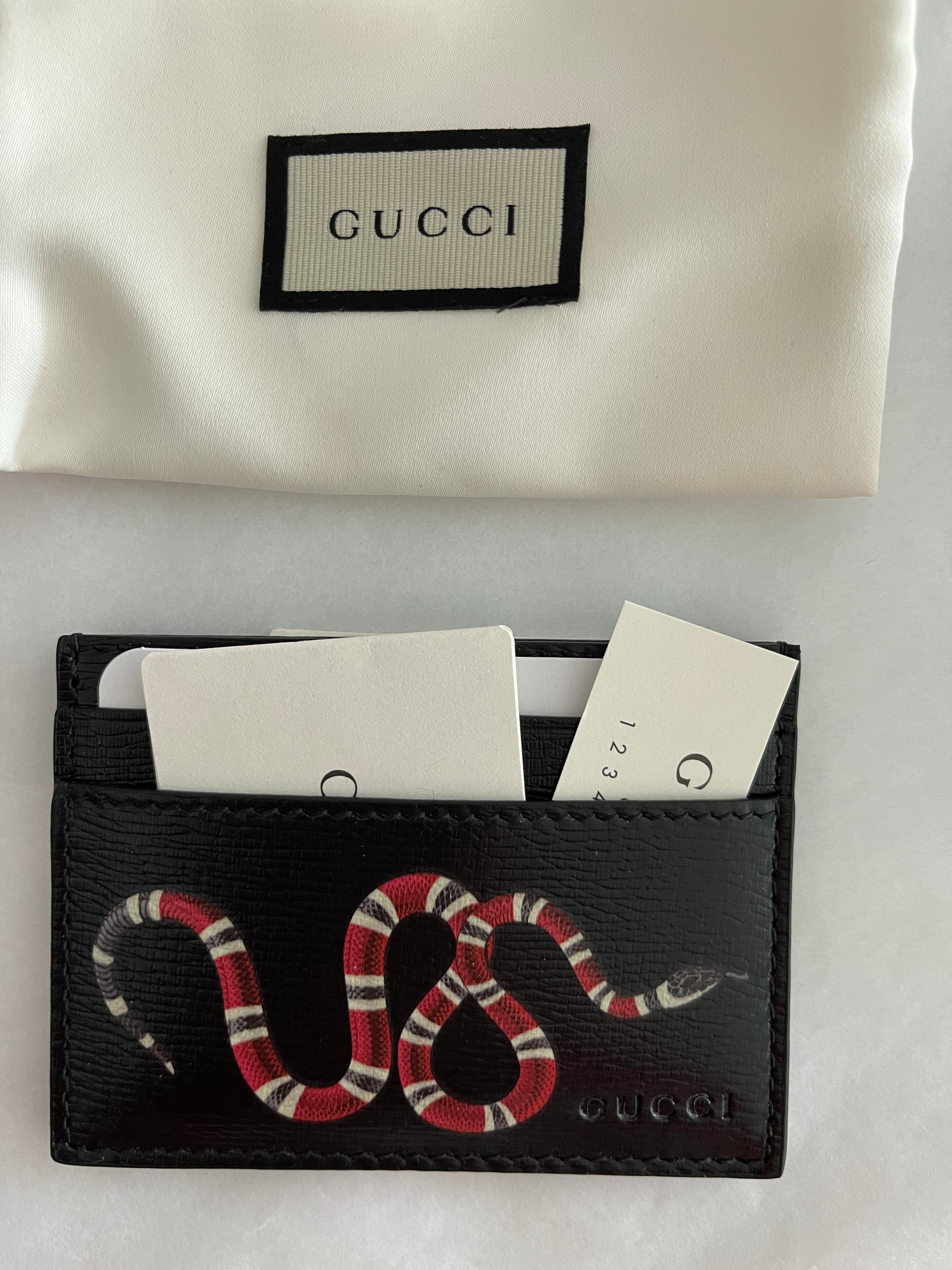 GUCCI GG Leather Black Snake Red card Case Wallet Logo NEW– Bag Lady Shop