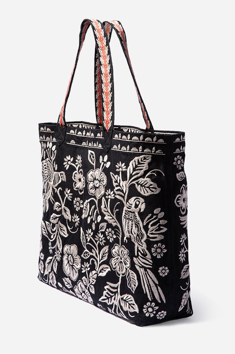 Johnny Was Abigail Tote Bag Black White Floral Embroidered Top Handle Handbag New