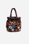 Johnny Was Ulla Velvet Pouch Small Leopard Maroon Mini Embroidery Flower Bag NEW