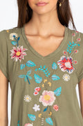 JOHNNY WAS T GRACE FLUTTER SLEEVE TEE BLACK SHIRT EMBROIDERY TOP NEW