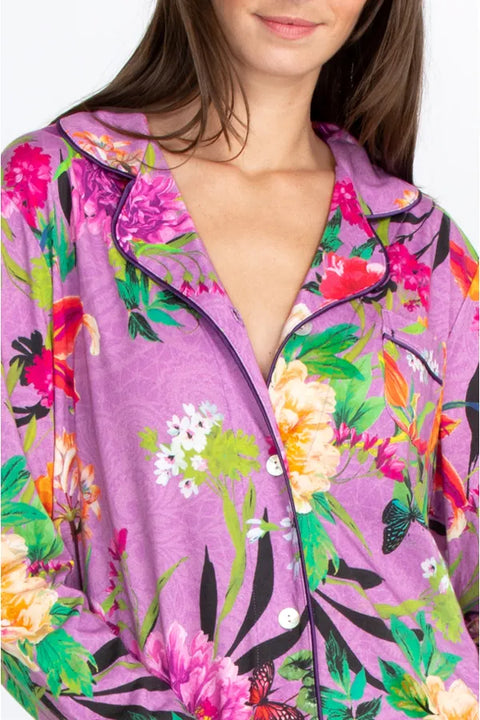 JOHNNY WAS LOUNG 2 PIECE LONG SLEEVE PANT PURPLE GOZA LONG PJ SET NEW XL EXTRA LARGE