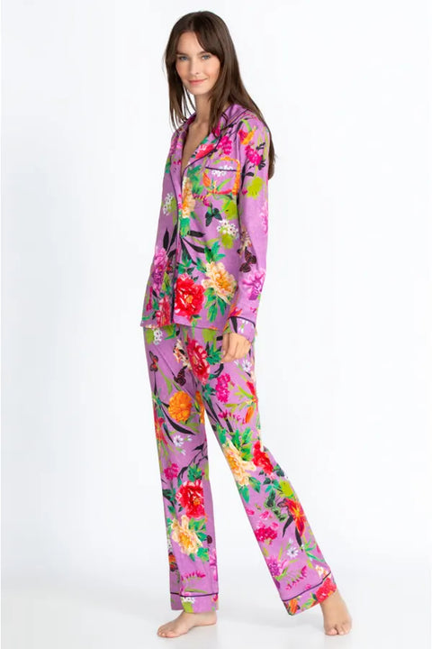 JOHNNY WAS LOUNG 2 PIECE LONG SLEEVE PANT PURPLE GOZA LONG PJ SET NEW MEDIUM