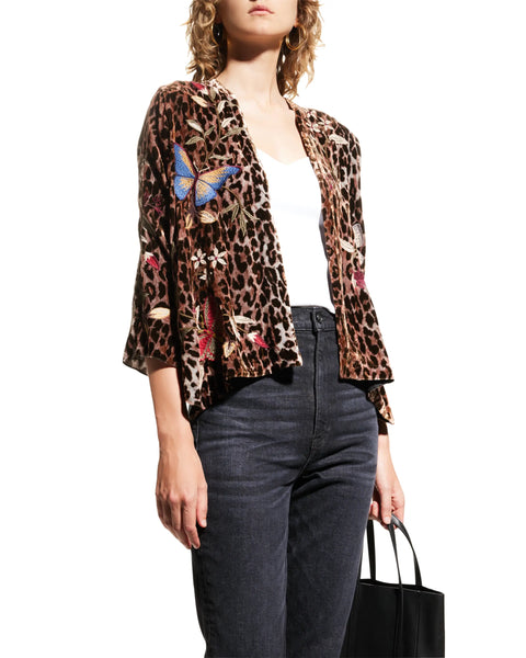 Johnny Was Penelope Velvet Bolero Leopard Embroidery Butterfly Jacket Black  NEW