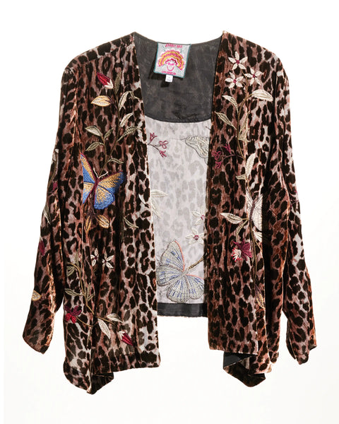 Johnny Was Penelope Velvet Bolero Leopard Embroidery Butterfly Jacket Black  NEW