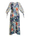 Johnny Was Sunrise Surf Swim Resort Cover Up Long Dress V Neck Flower Blue NEW