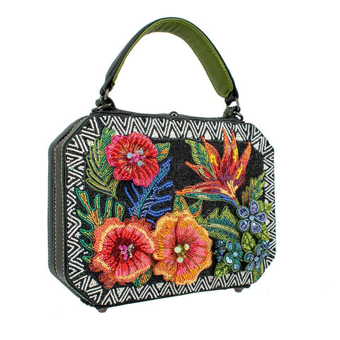 Mary Frances Tropical Zone Floral Black Beaded Handbag Crossbody Bag Purse NEW