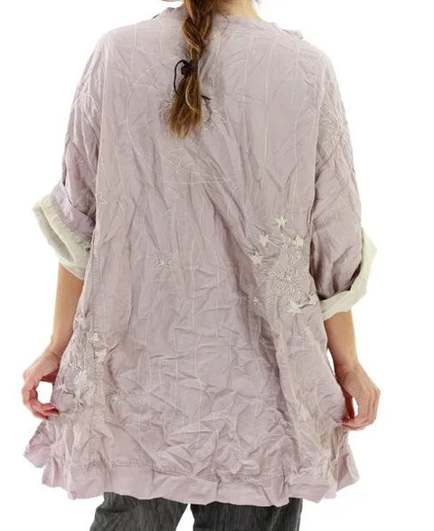 Magnolia Pearl 1036 Silk Francis Top Embroidery Pony Lavender Purple Shirt NEW