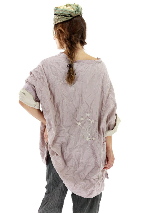 MAGNOLIA PEARL 1036 Quilted Silk Francis Top Pony Lavender White Shirt TOP NEW