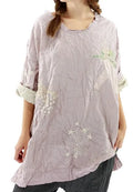 MAGNOLIA PEARL 1036 Quilted Silk Francis Top Pony Lavender White Shirt TOP NEW