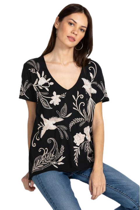 Johnny Was FRANKIE TIERED Field Dress Cotton Floral Embroidery Linen Black New