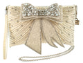 Mary Frances Cherish, Embellished 3-D Bow Crossbody Bridal Clutch White Bride Bag Handbag New