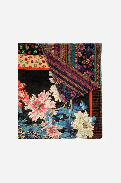 Johnny Was Ontari Silk Scarf Square Large Blue Flowers Black Tassels Scarf New