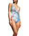 Johnny Was Blue Sady Twist-Front One-Piece Swimsuit Blue Sunrise Pariah NEW LARGE