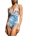 Johnny Was Blue Sady Twist-Front One-Piece Swimsuit Blue Sunrise Pariah NEW LARGE
