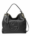 Gucci Soho BLACK Soho Gold Logo Zip Single Hobo Leather Shoulder Bag Itay 1 NEW