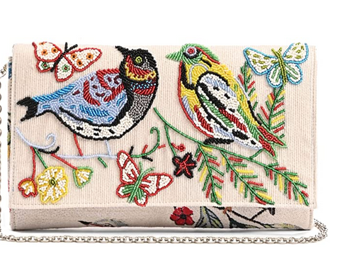 America & Beyond Birds In Paradise Butterfly Beaded Handbag Bag Cream Purse NEW