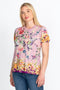 Johnny Was Topiary Puff Sleeve Pink Shirt Top Floral Knit Tee New