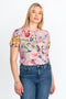 Johnny Was Topiary Puff Sleeve Pink Shirt Top Floral Knit Tee New