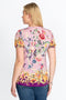 Johnny Was Topiary Puff Sleeve Pink Shirt Top Floral Knit Tee New