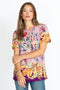 Johnny Was Topiary Puff Sleeve Pink Shirt Top Floral Knit Tee New