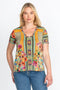 Johnny Was Hunter Favorite Short V Floral Tee Shirt Green Yellow Top Small NEW