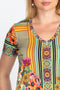 Johnny Was Hunter Favorite Short V Floral Tee Shirt Green Yellow Top Small NEW