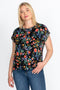 Johnny Was Short Sleeve Kashim Relaxed Floral Tee Black Floral Tee New