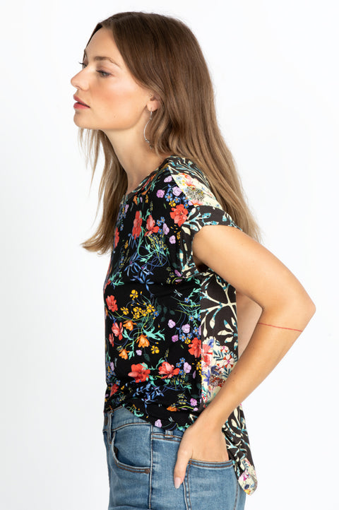 Johnny Was Kashim Relaxed Floral Short Top Floral Tee Black Shirt Medium New