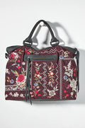 Johnny Was ROMA GARNET VIPER OVERNIGHT BAG Embroidered Red Handbag New