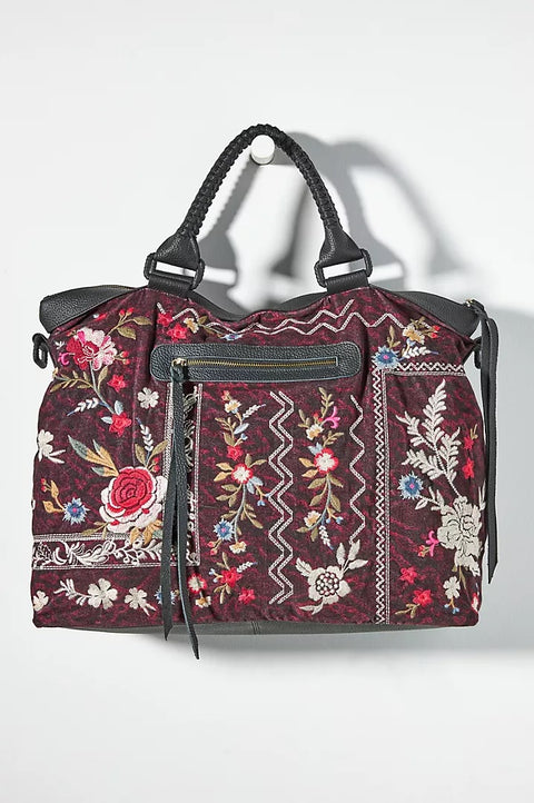 Johnny Was Roma Garnet Viper Overnight Bag Embroidered Red Handbag Burgundy NEW