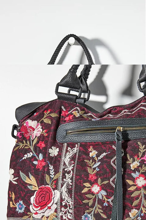 Johnny Was Roma Garnet Viper Overnight Bag Embroidered Red Handbag Burgundy NEW