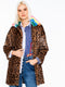 Vilagallo Coat Jacket Dina Leopard Long Rainbow Color Faux Fur Rabbit New