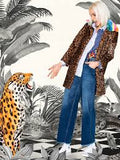 Vilagallo Coat Jacket Dina Leopard Long Rainbow Color Faux Fur Rabbit New