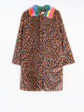 Vilagallo Coat Jacket Dina Leopard Long Rainbow Color Faux Fur Rabbit New