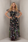 Johnny Was PEACOCK MESH DRESS SLIP Black Long floral short sleeve NEW