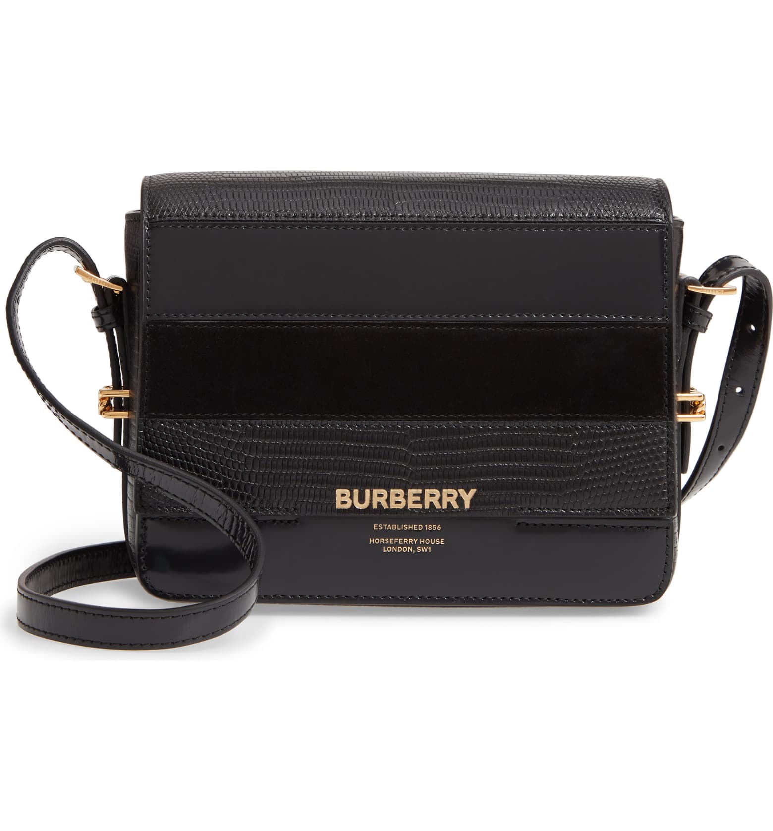 $1690 BURBERRY D-Ring Small Bag Chain Strap Goat Leather Black