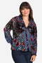 Johnny Was CLARA BURNOUT LEDA BUTTON DOWN Top Shirt Embroidered Floral Blue Navy Black Velvet New