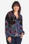 Johnny Was CLARA BURNOUT LEDA BUTTON DOWN Top Shirt Embroidered Floral Blue Navy Black Velvet New