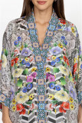 Johnny Was Cozumel Eliza Kimono Reversible Red Flowers Silk Blue Floral Coat New