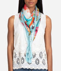 Johnny Was Kingyo Scarf Silk Blue Lush Floral Luxe New
