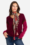 Johnny Was IKAT PATCH SCARF Floral Silk New Tassle Red New
