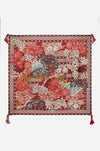Johnny Was Ikat Patch Scarf Floral Silk Red Large Square Scarves Tassel Red New